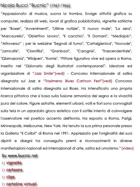 Nicola Bucci "Bucnic":tele, graffiti, acquerelli,disegni, acqua forte, puntasecca...