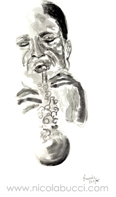 Nicola Bucci -Bucnic-: jazz water colours - acquerelli jazz. Armstrong, Billie Holiday, Monk, Miles Davis, Chet Baker, John Coltrane, Charlie parker, Clifford Brown, Dizzie Gillespie, Ella Fitzgerald...